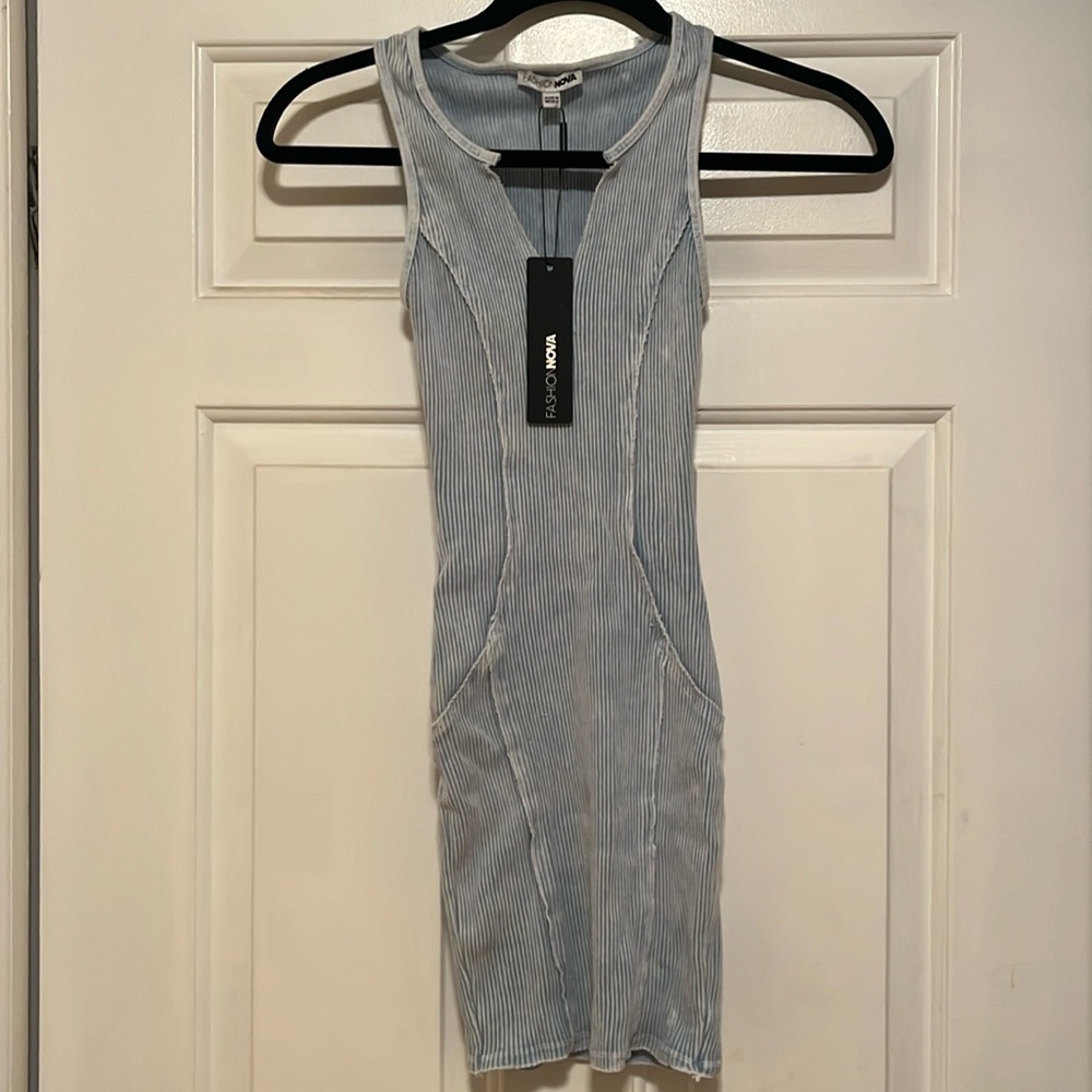 Blue Ribbed Mini Dress